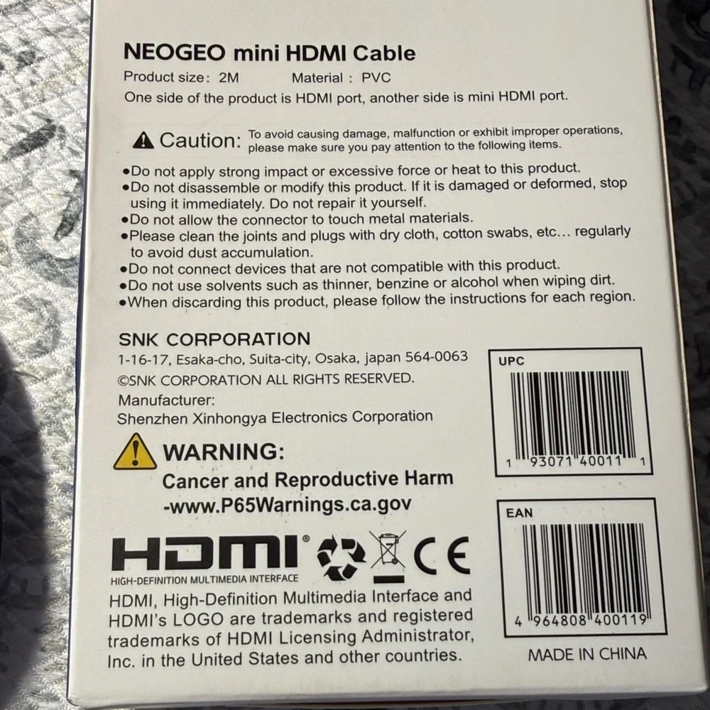 NeoGeo Mini HDMI Cable - Black